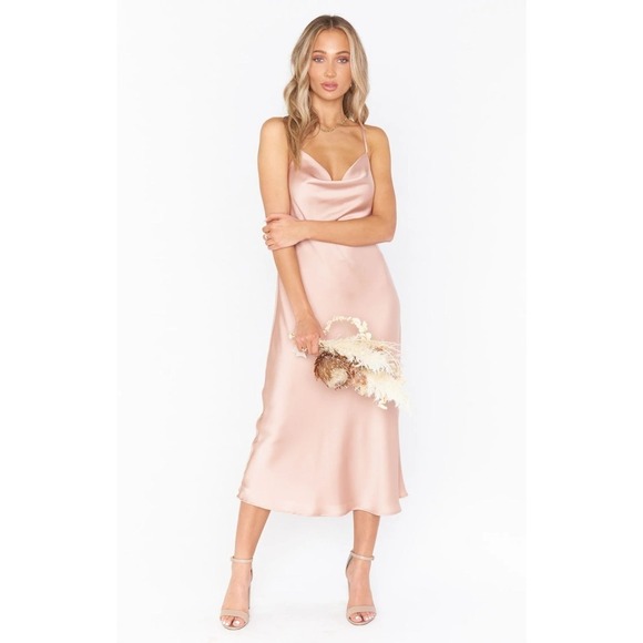 Show Me Your Mumu Dresses & Skirts - Show Me Your Mumu Verona Cowl Dress Rose Gold Luxe Satin S